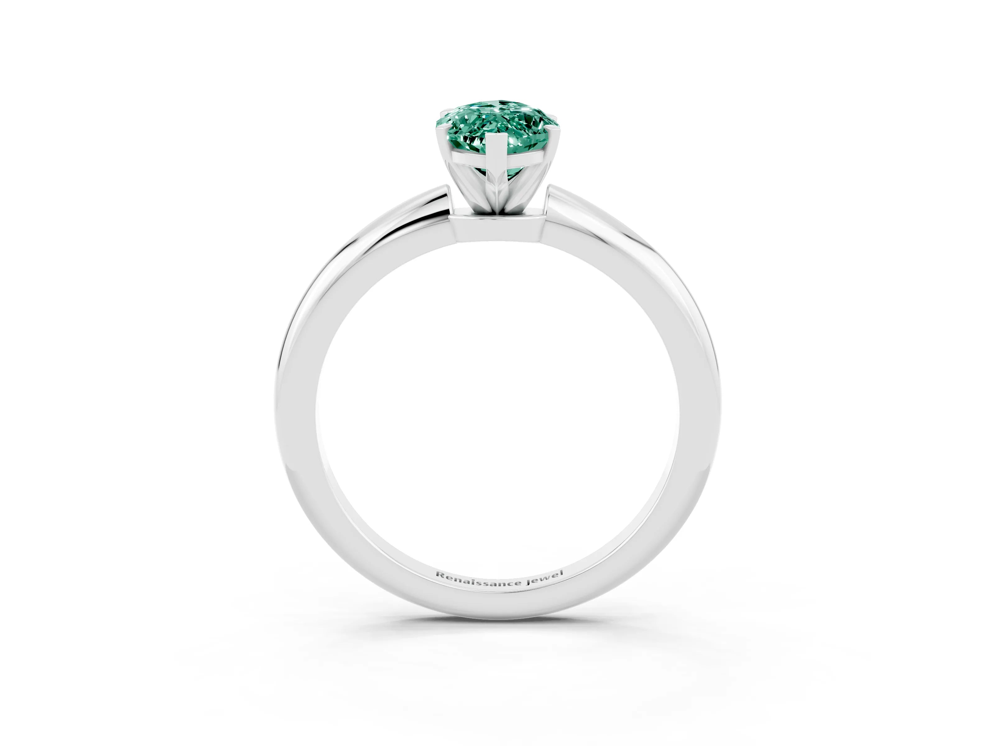 White gold Marquise Cut Green Sapphire Solitaire Ring with Six-Prong Setting and Classic Band_3