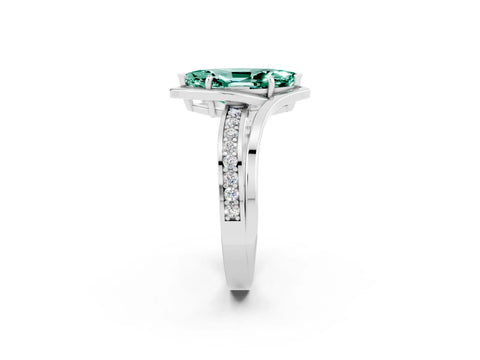 White gold Marquise Cut Green Sapphire Solitaire Ring with Split Shank and Prong Setting_2