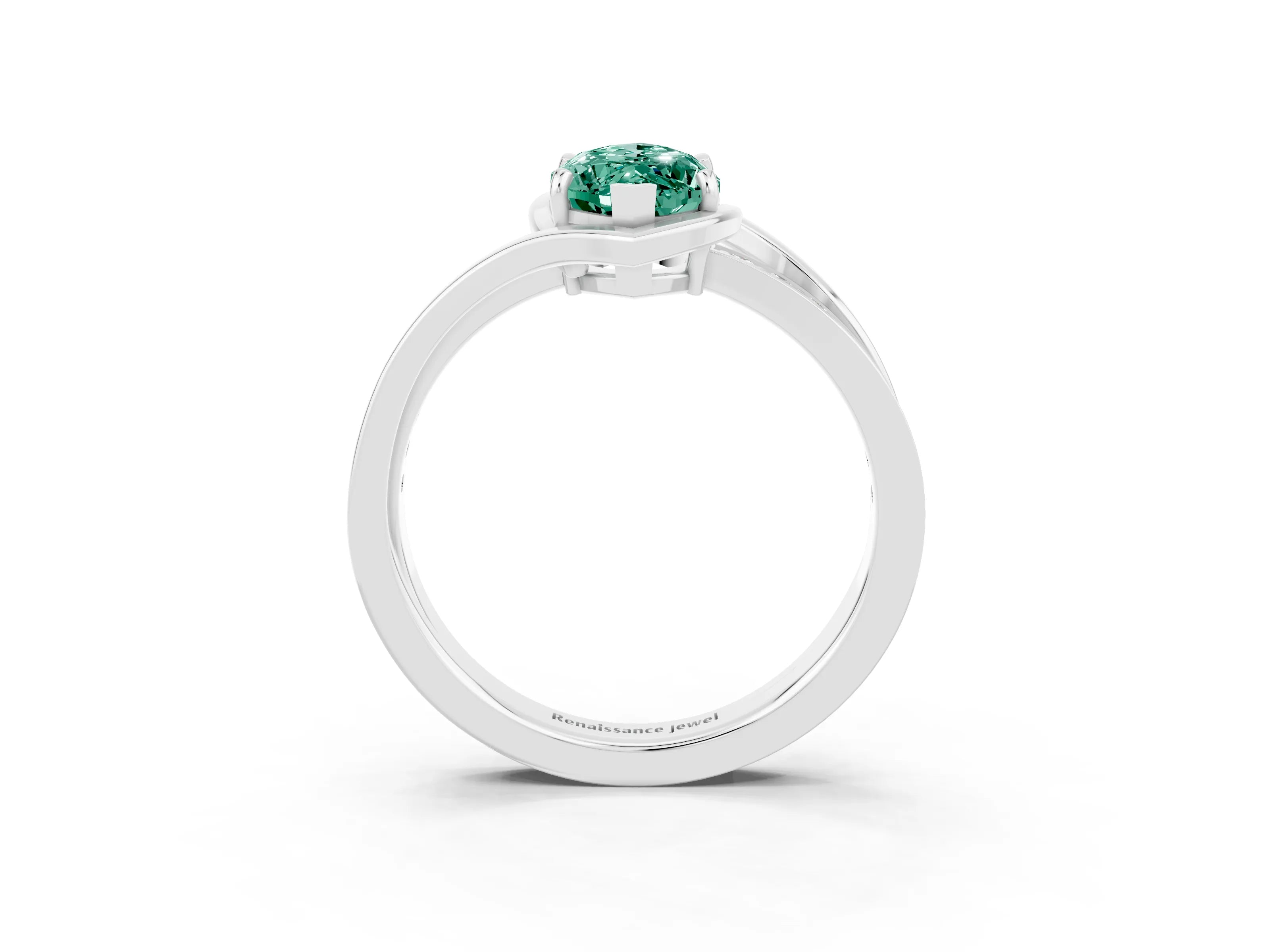 White gold Marquise Cut Green Sapphire Solitaire Ring with Split Shank and Prong Setting_3