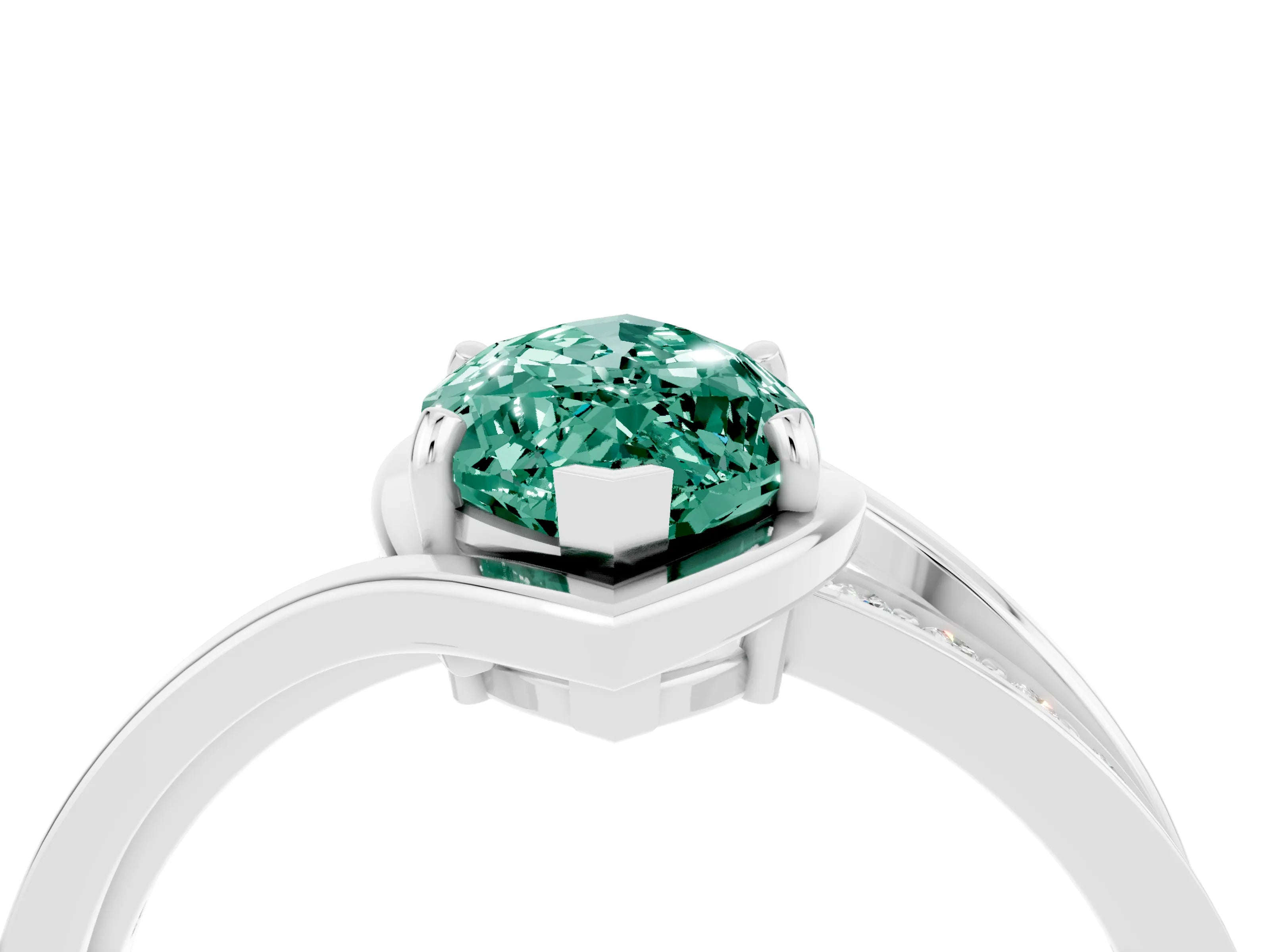 White gold Marquise Cut Green Sapphire Solitaire Ring with Split Shank and Prong Setting_4