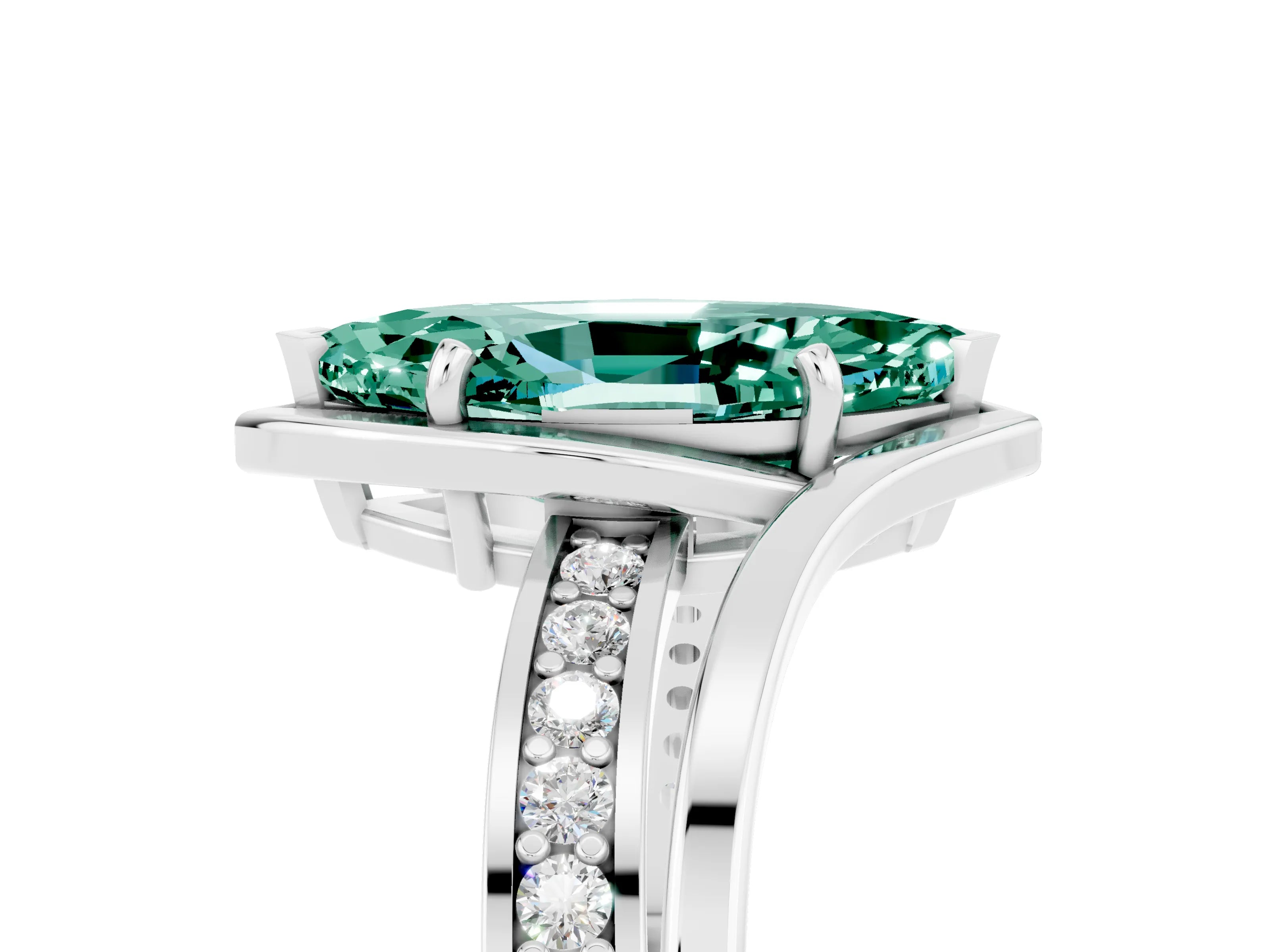 White gold Marquise Cut Green Sapphire Solitaire Ring with Split Shank and Prong Setting_5