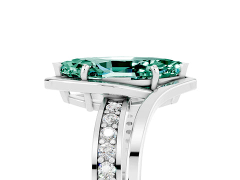 White gold Marquise Cut Green Sapphire Solitaire Ring with Split Shank and Prong Setting_5