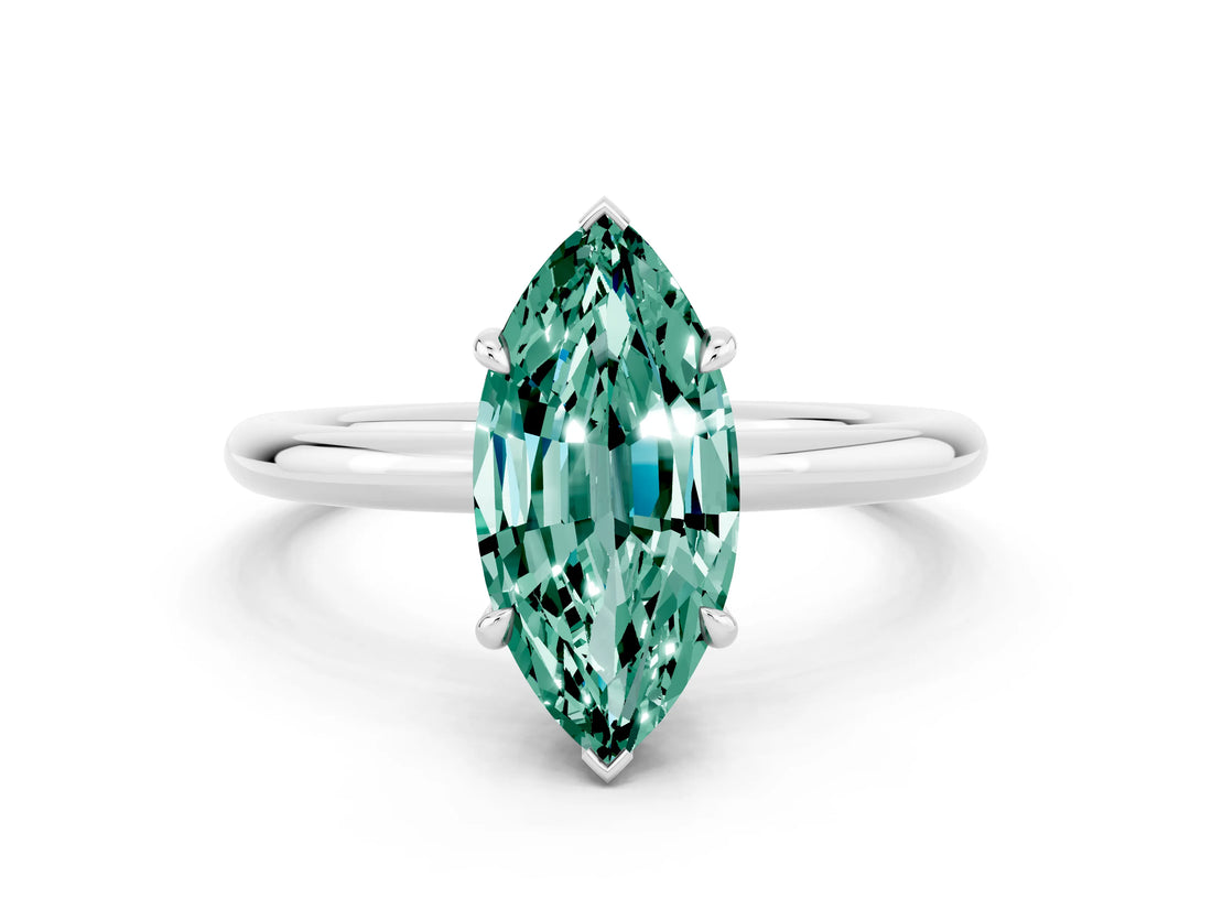 White gold Marquise Cut Green Sapphire Solitaire Ring with Thin Band and Four-Prong Setting_12