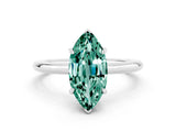 White gold Marquise Cut Green Sapphire Solitaire Ring with Thin Band and Four-Prong Setting_12