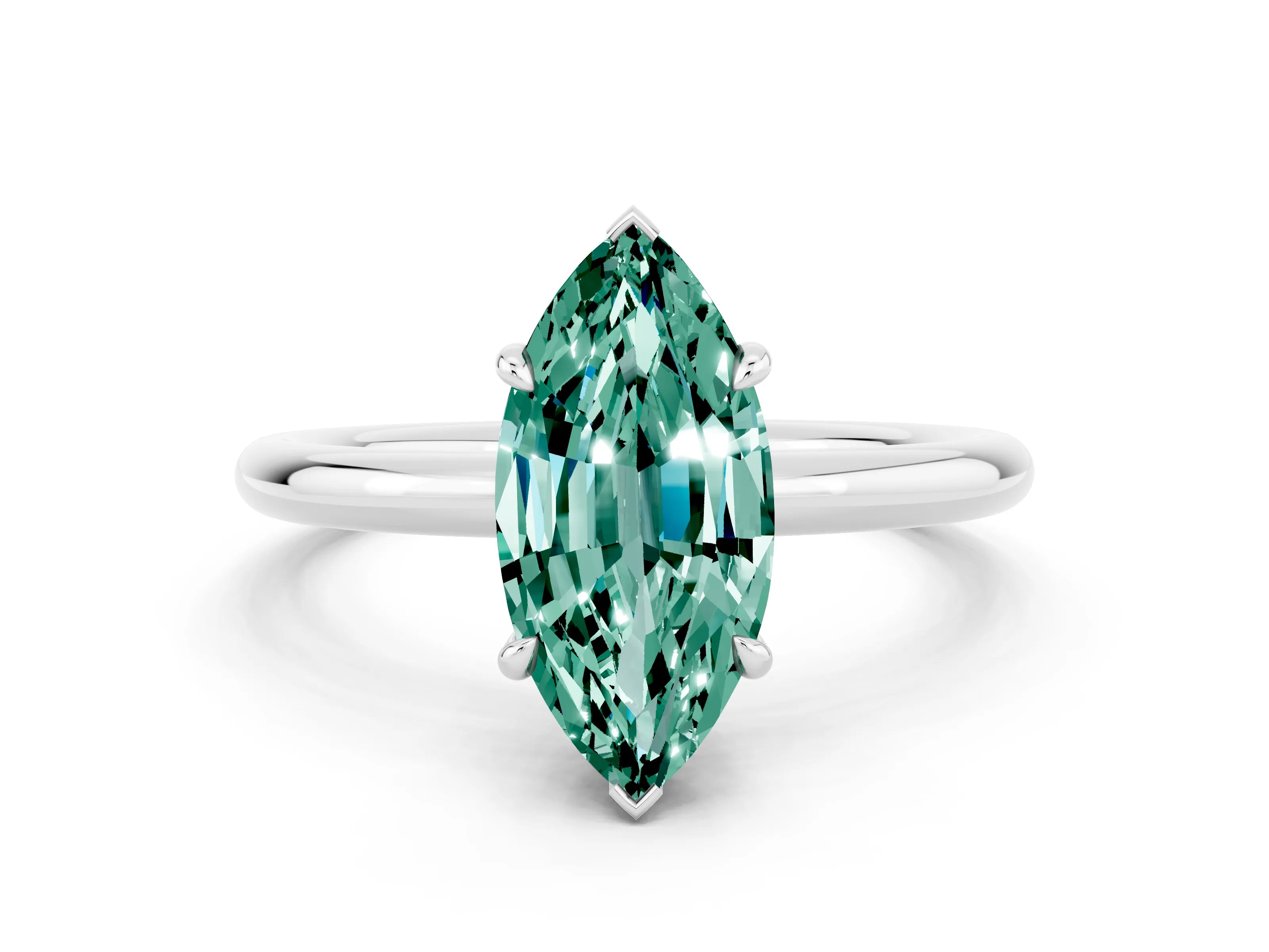 White gold Marquise Cut Green Sapphire Solitaire Ring with Thin Band and Four-Prong Setting_12