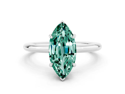 White gold Marquise Cut Green Sapphire Solitaire Ring with Thin Band and Four-Prong Setting_12