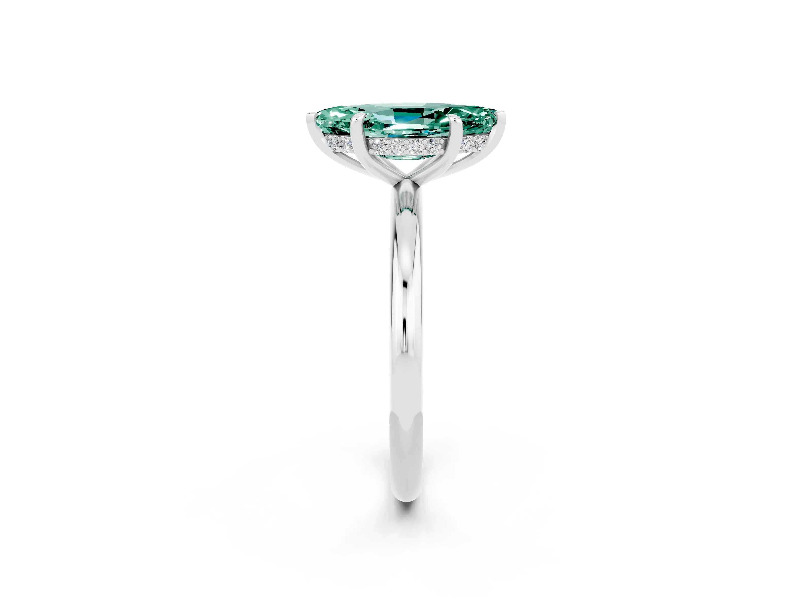White gold Marquise Cut Green Sapphire Solitaire Ring with Thin Band and Four-Prong Setting_14