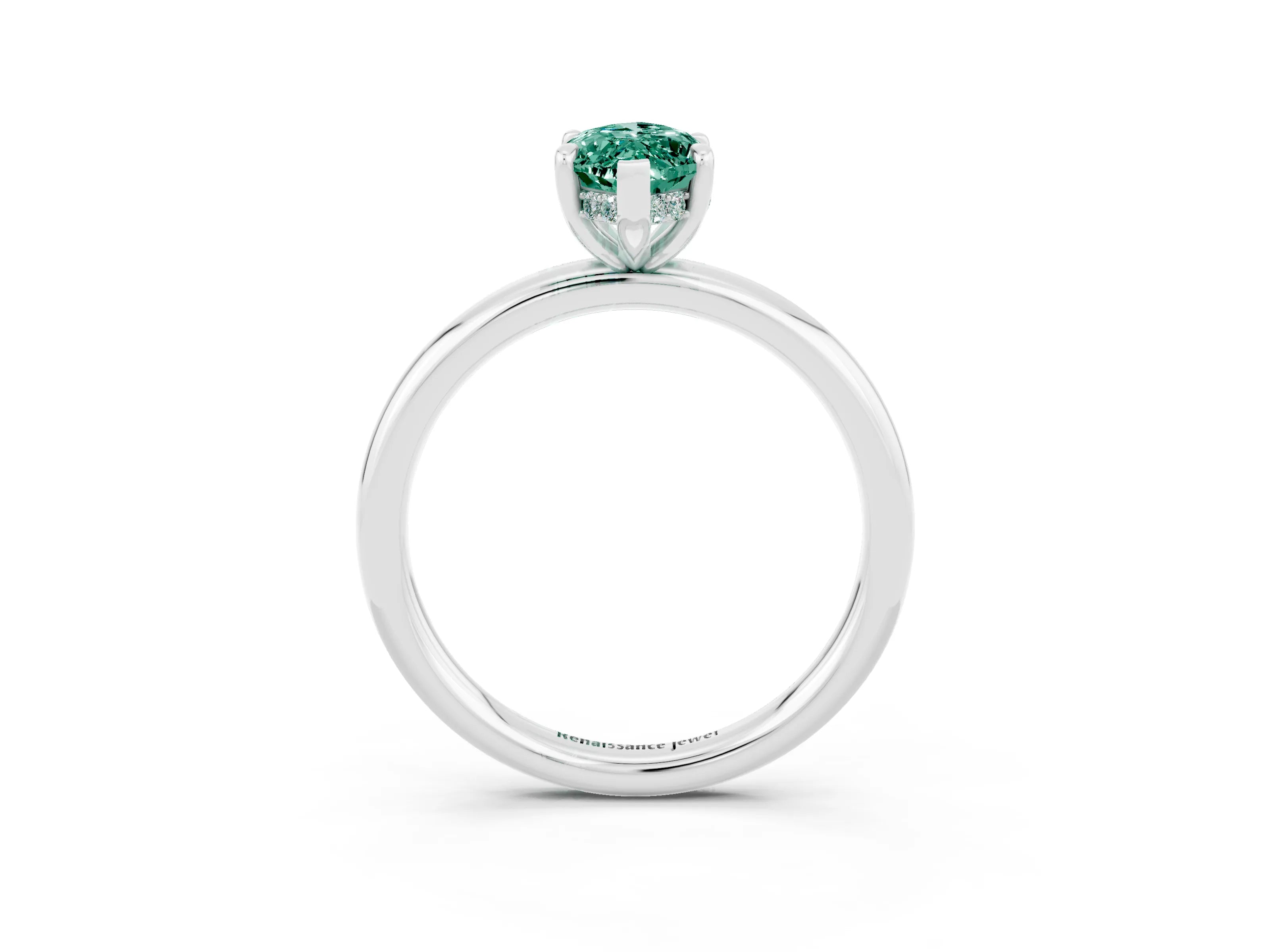 White gold Marquise Cut Green Sapphire Solitaire Ring with Thin Band and Four-Prong Setting_15