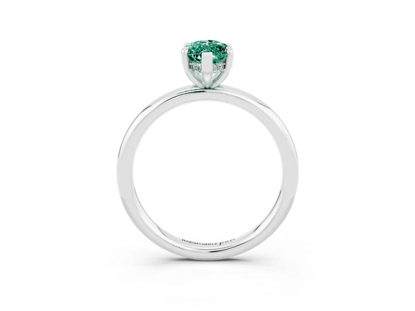 Silver Marquise Cut Green Sapphire Solitaire Ring with Thin Band and Four-Prong Setting