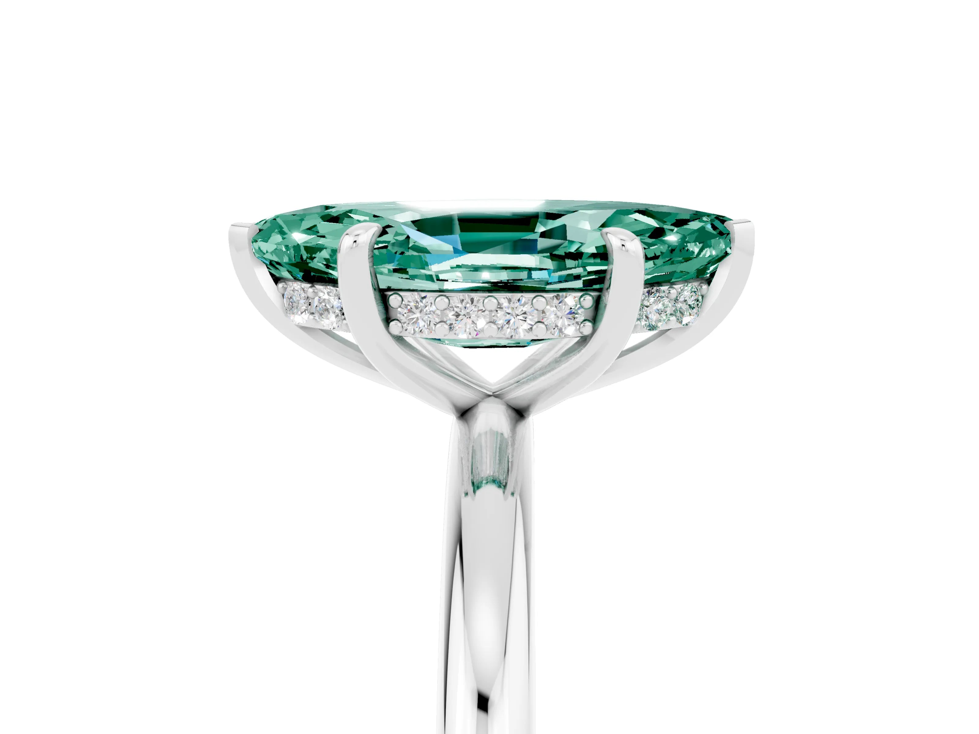 White gold Marquise Cut Green Sapphire Solitaire Ring with Thin Band and Four-Prong Setting_17