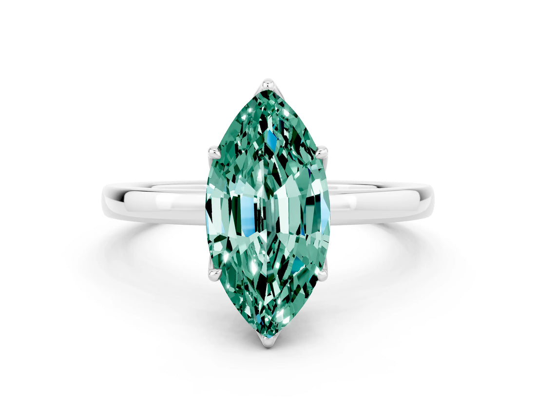 White gold Marquise Cut Green Sapphire Solitaire Ring with Thin Band and Prong Setting_12