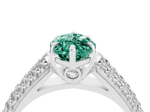 White gold Marquise Cut Green Sapphire Solitaire Ring with Three-Row Pavé Band and Four-Prong Setting_16