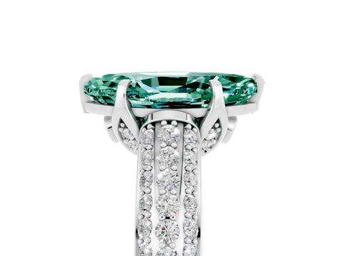 White gold Marquise Cut Green Sapphire Solitaire Ring with Three-Row Pavé Band and Four-Prong Setting_17