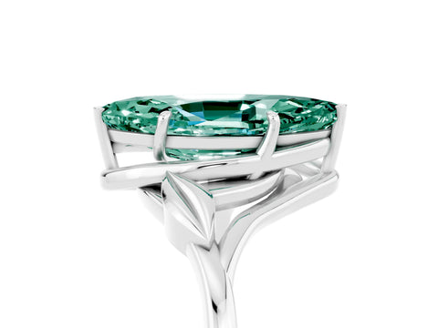 White gold Marquise Cut Green Sapphire Solitaire Ring with Twist Band and Four-Prong Setting_17
