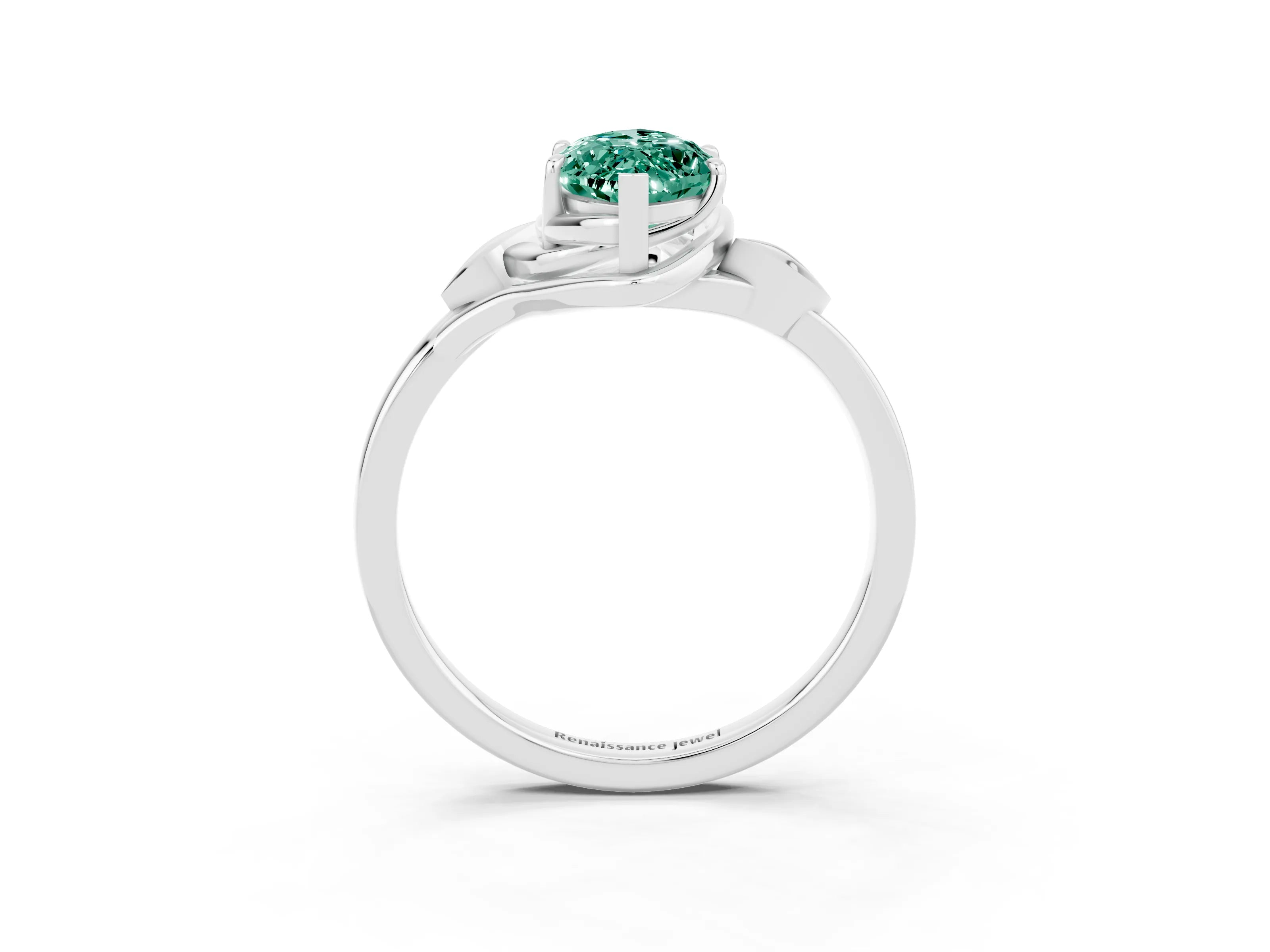 White gold Marquise Cut Green Sapphire Solitaire Ring with Twist Band and Four-Prong Setting_39