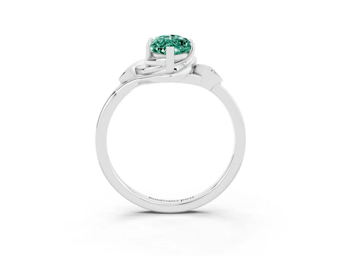White gold Marquise Cut Green Sapphire Solitaire Ring with Twist Band and Four-Prong Setting_39