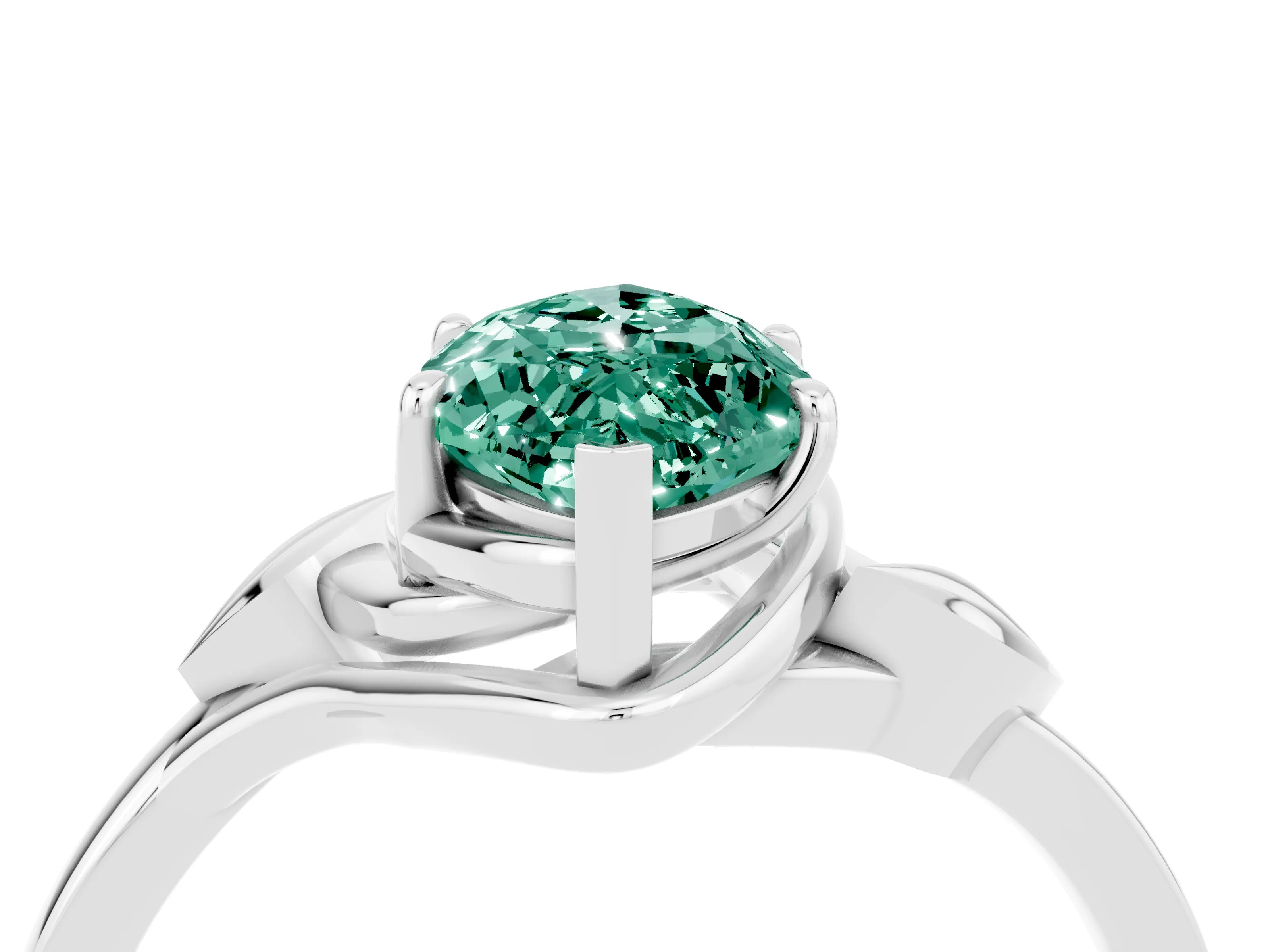 White gold Marquise Cut Green Sapphire Solitaire Ring with Twist Band and Four-Prong Setting_40
