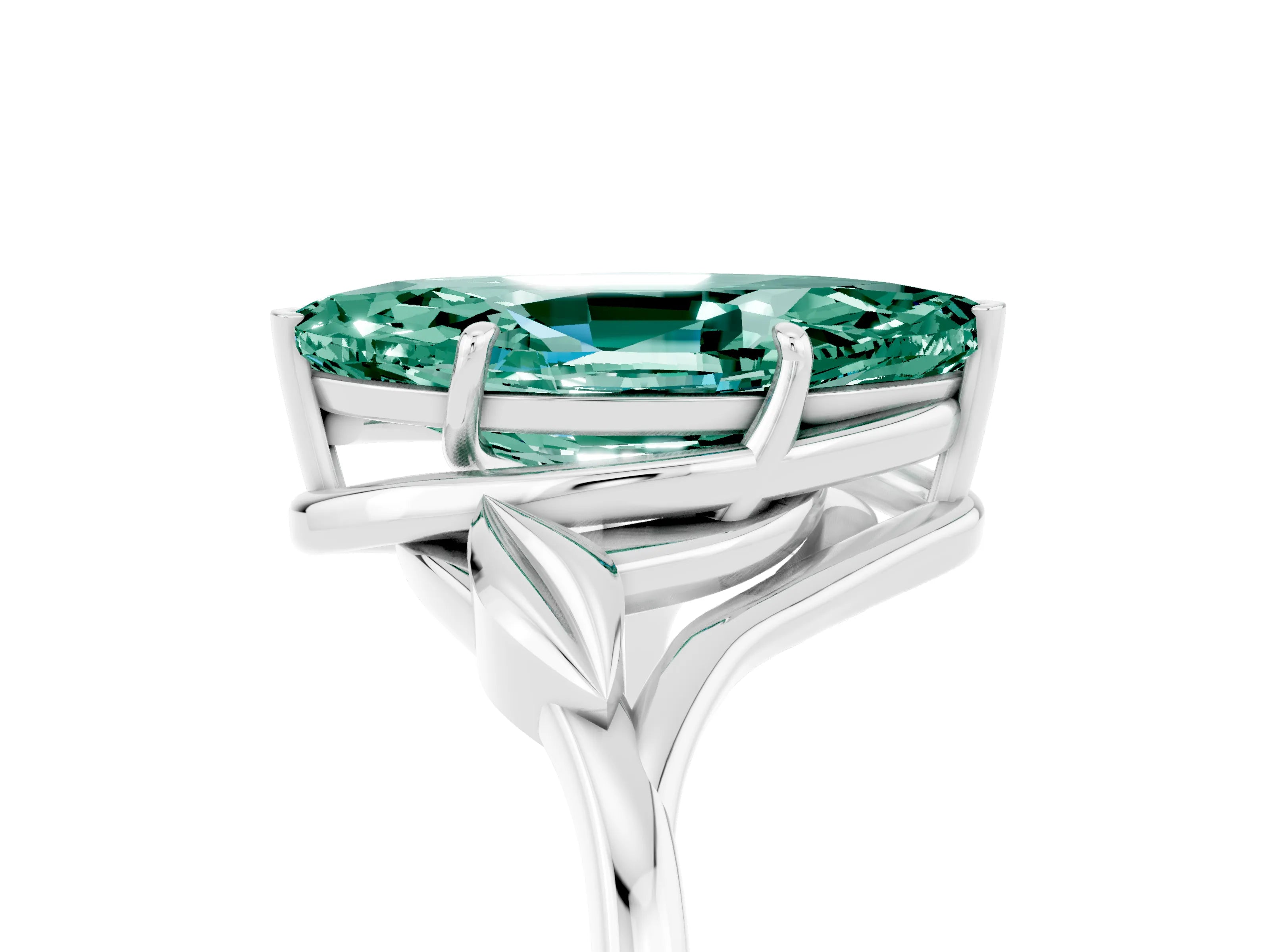 White gold Marquise Cut Green Sapphire Solitaire Ring with Twist Band and Four-Prong Setting_41