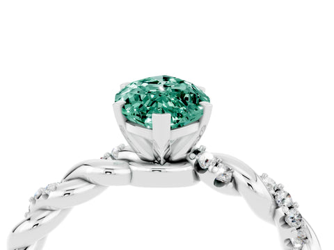 White gold Marquise Cut Green Sapphire Solitaire Ring with Twisted Band and Pavé Accents_4