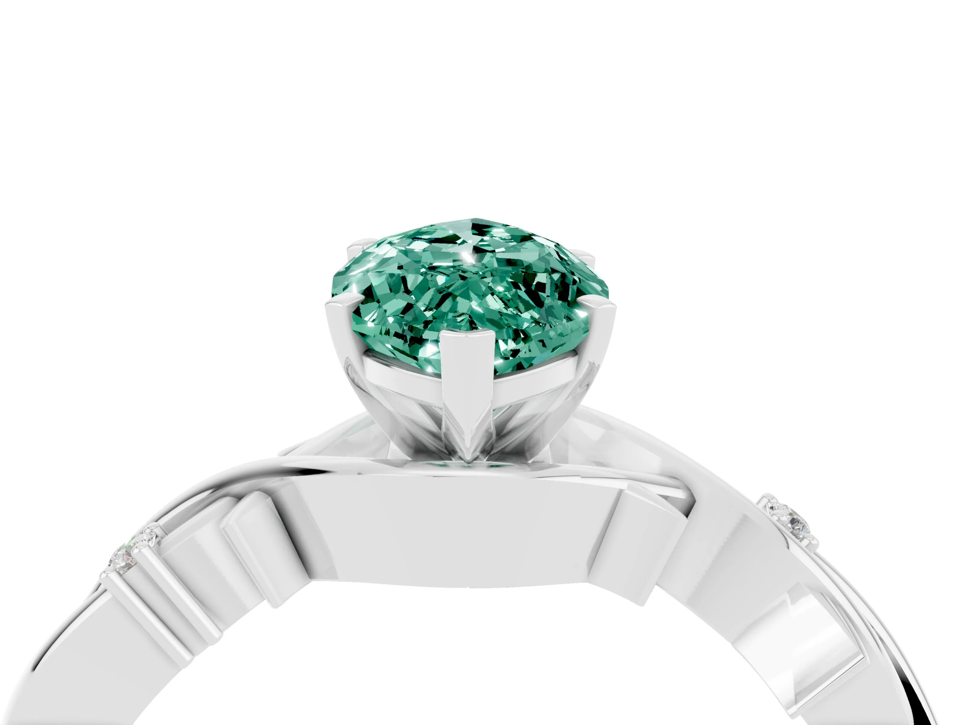 White gold Marquise Cut Green Sapphire Solitaire Ring with Twisted Band and Prong Setting_16