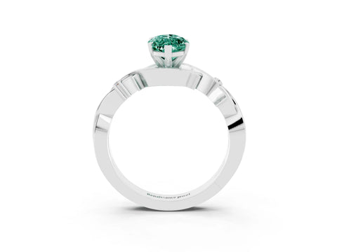 White gold Marquise Cut Green Sapphire Solitaire Ring with Twisted Band and Prong Setting_3