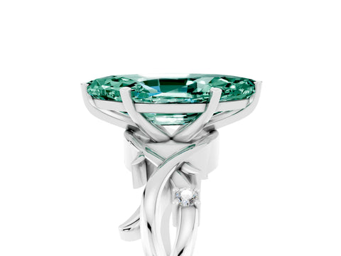 White gold Marquise Cut Green Sapphire Solitaire Ring with Twisted Band and Prong Setting_5