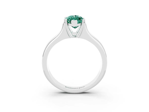 Platinum Marquise Cut Green Sapphire Solitaire Ring with Wide Band and Prong Setting