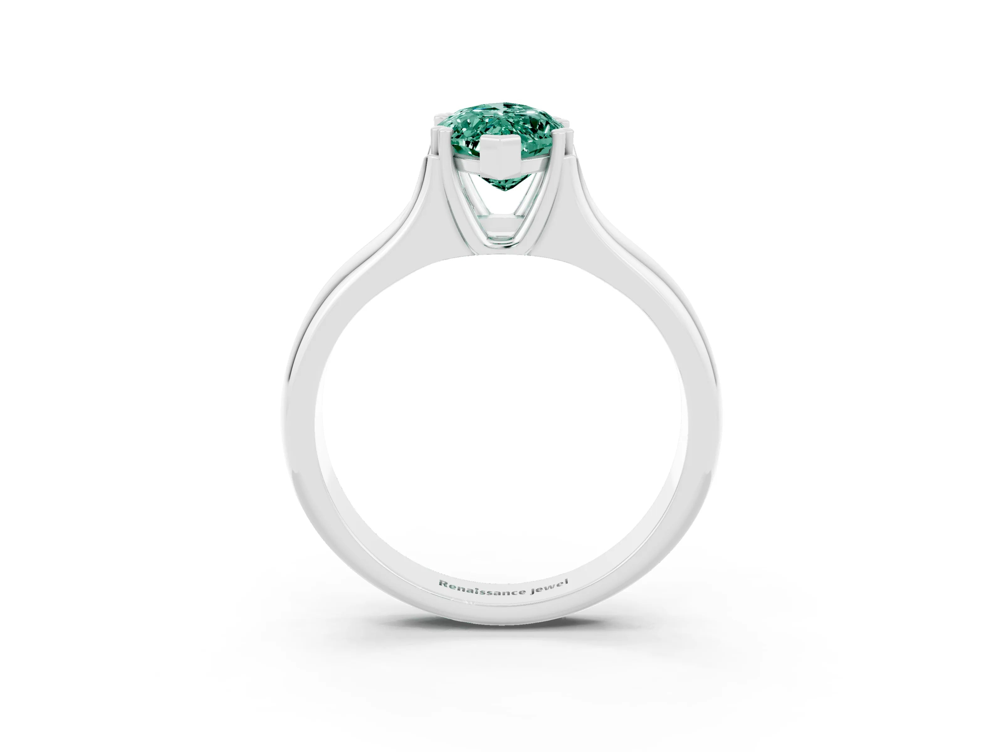 White gold Marquise Cut Green Sapphire Solitaire Ring with Wide Band and Prong Setting_3