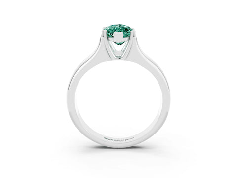 White gold Marquise Cut Green Sapphire Solitaire Ring with Wide Band and Prong Setting_3