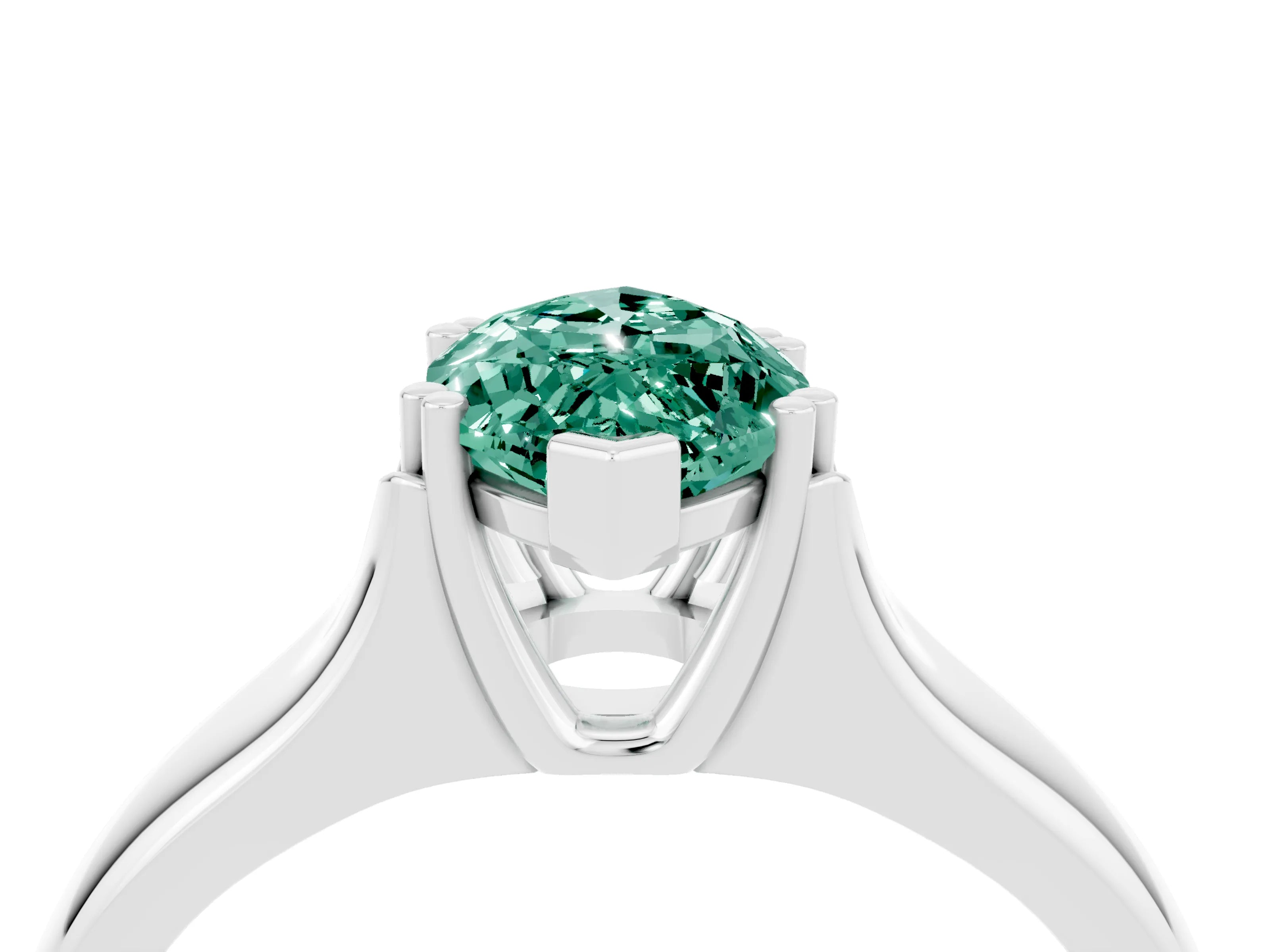 White gold Marquise Cut Green Sapphire Solitaire Ring with Wide Band and Prong Setting_4