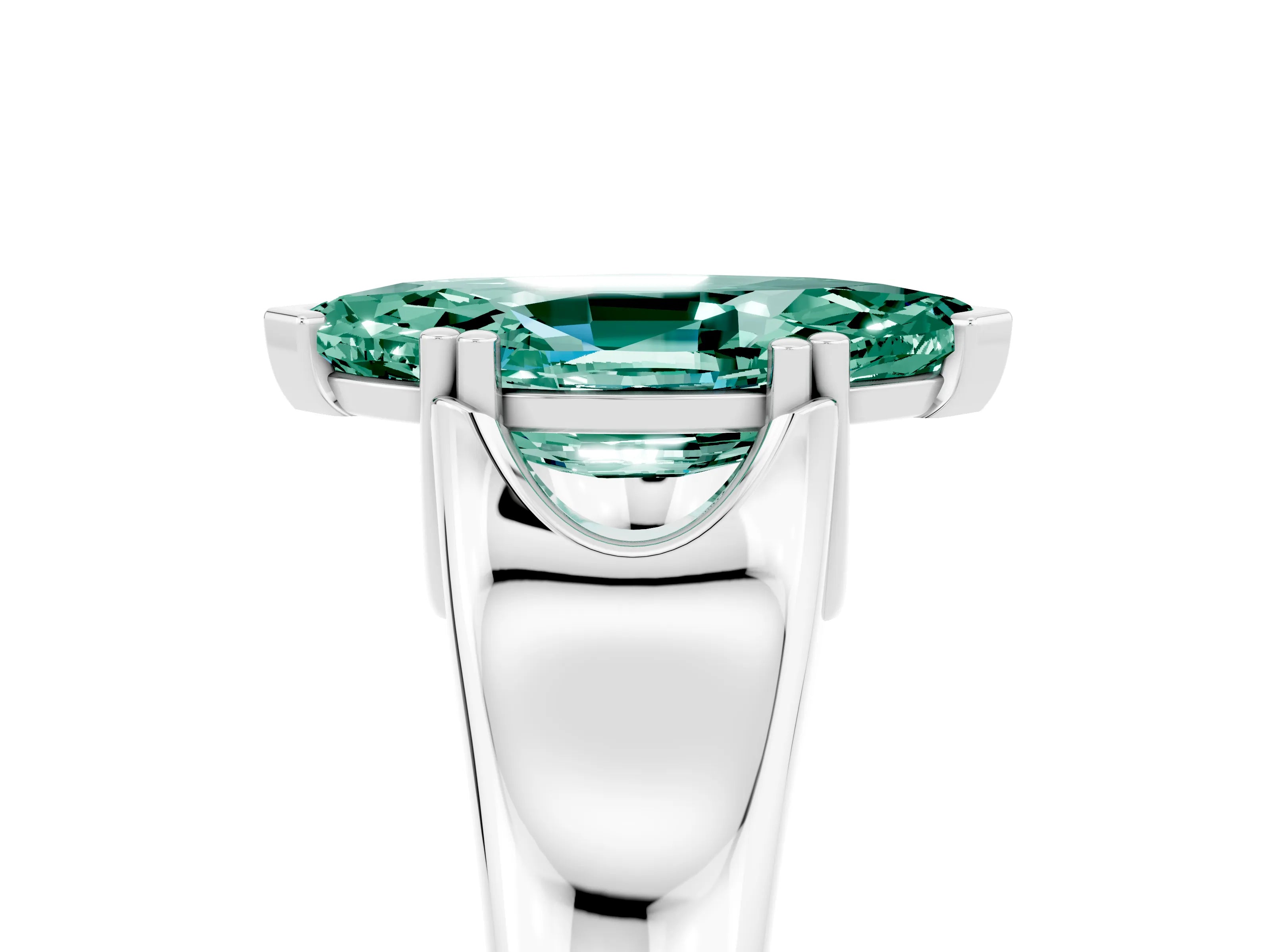 White gold Marquise Cut Green Sapphire Solitaire Ring with Wide Band and Prong Setting_5