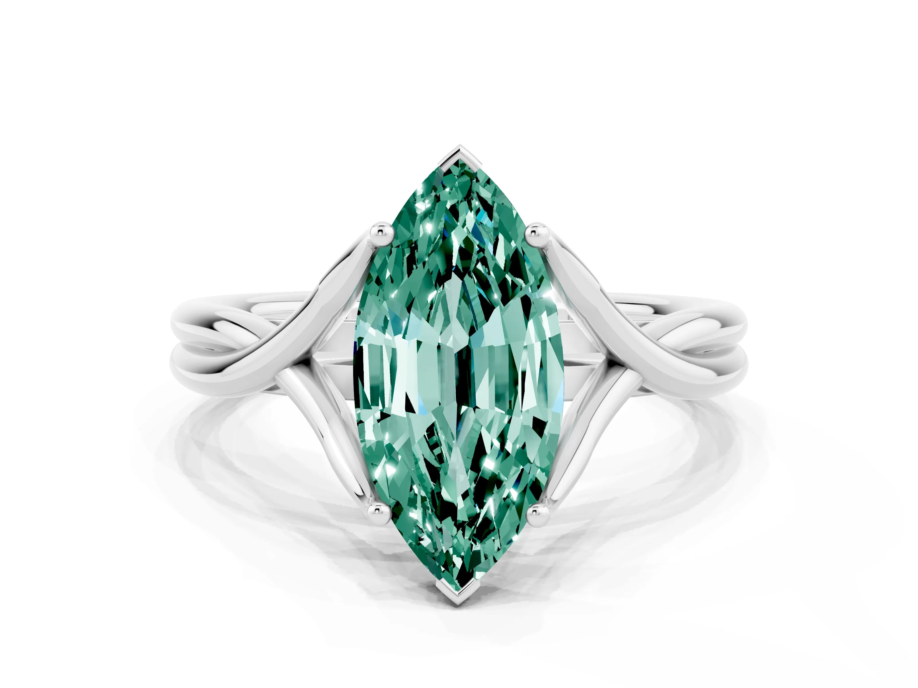 White gold Marquise Cut Green Sapphire Solitaire Twist Band Prong Setting Ring_36
