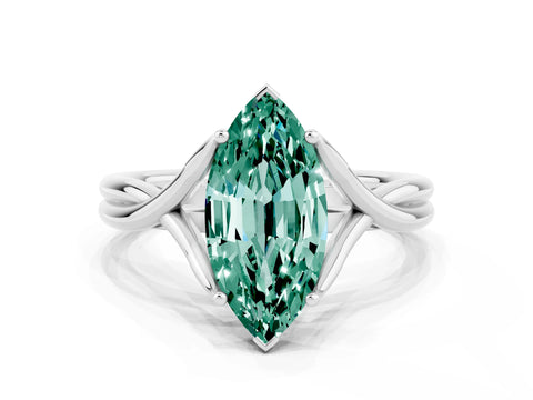 White gold Marquise Cut Green Sapphire Solitaire Twist Band Prong Setting Ring_36
