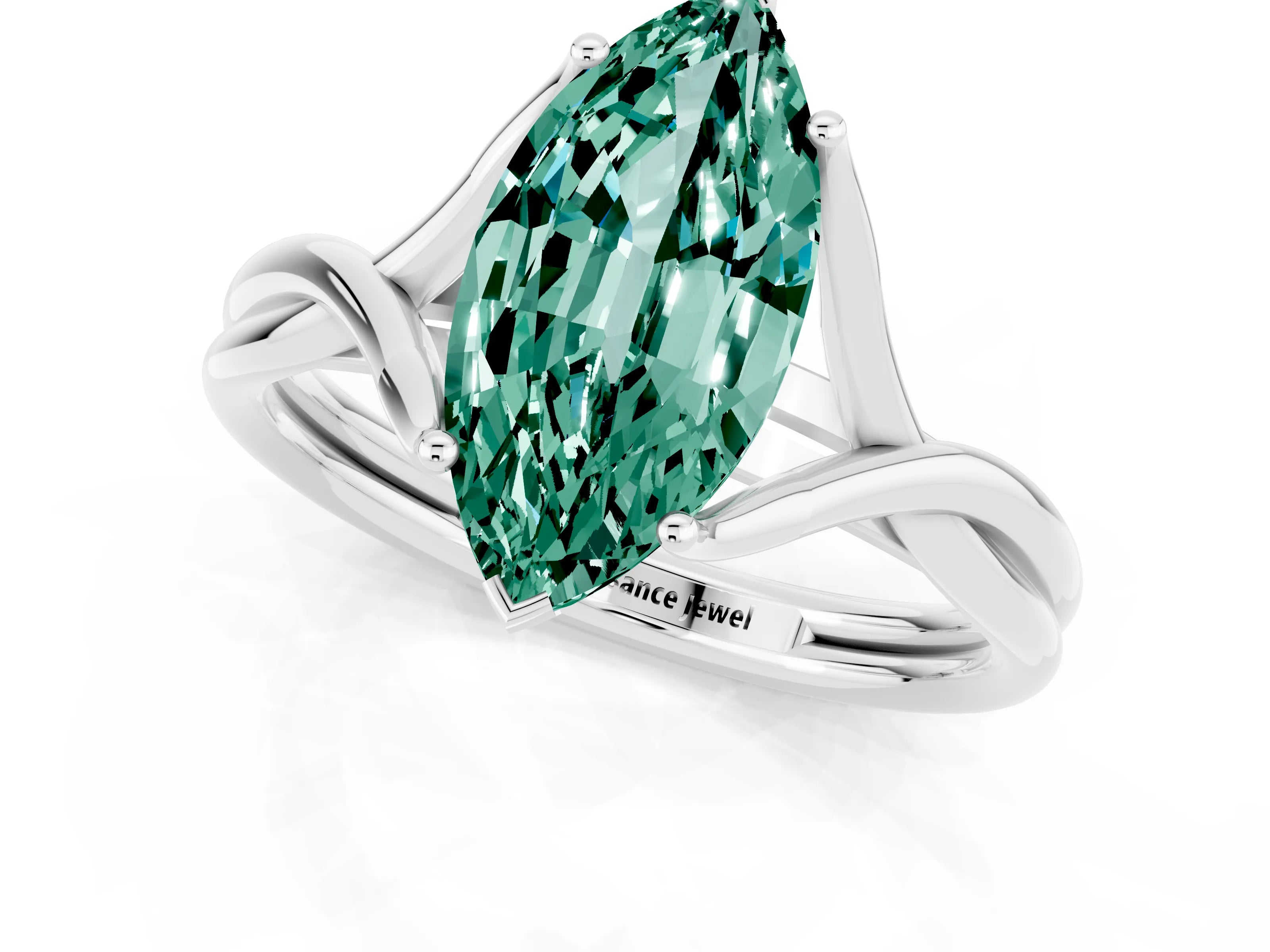 White gold Marquise Cut Green Sapphire Solitaire Twist Band Prong Setting Ring_37