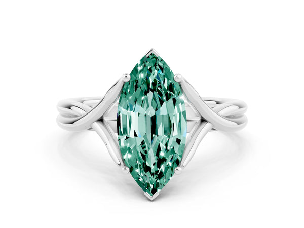 Platinum Marquise Cut Green Sapphire Solitaire Twist Band Prong Setting Ring