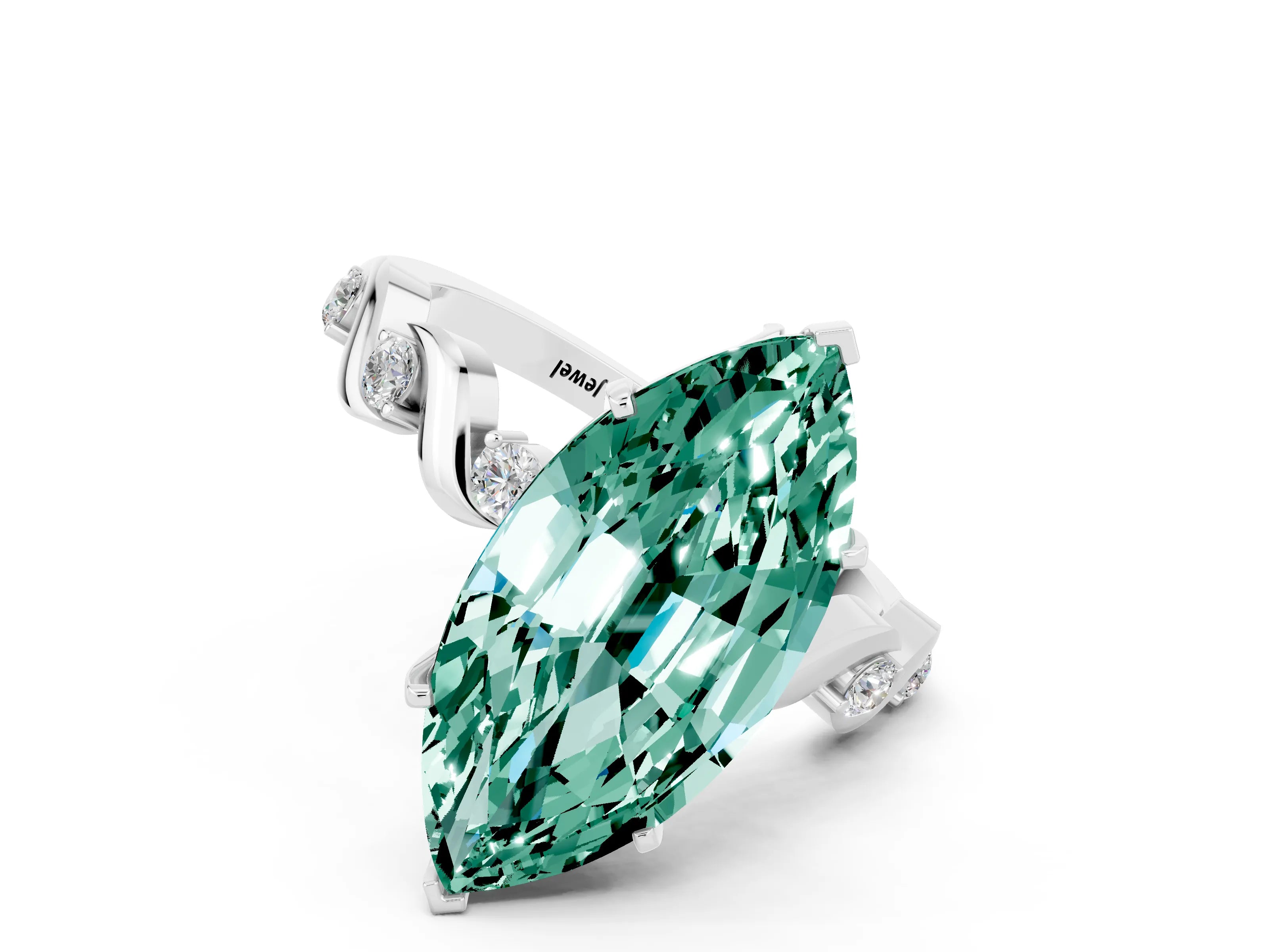 White gold Marquise Cut Green Sapphire Solitaire Twisted Band with Round  Accents and Prong Setting_24