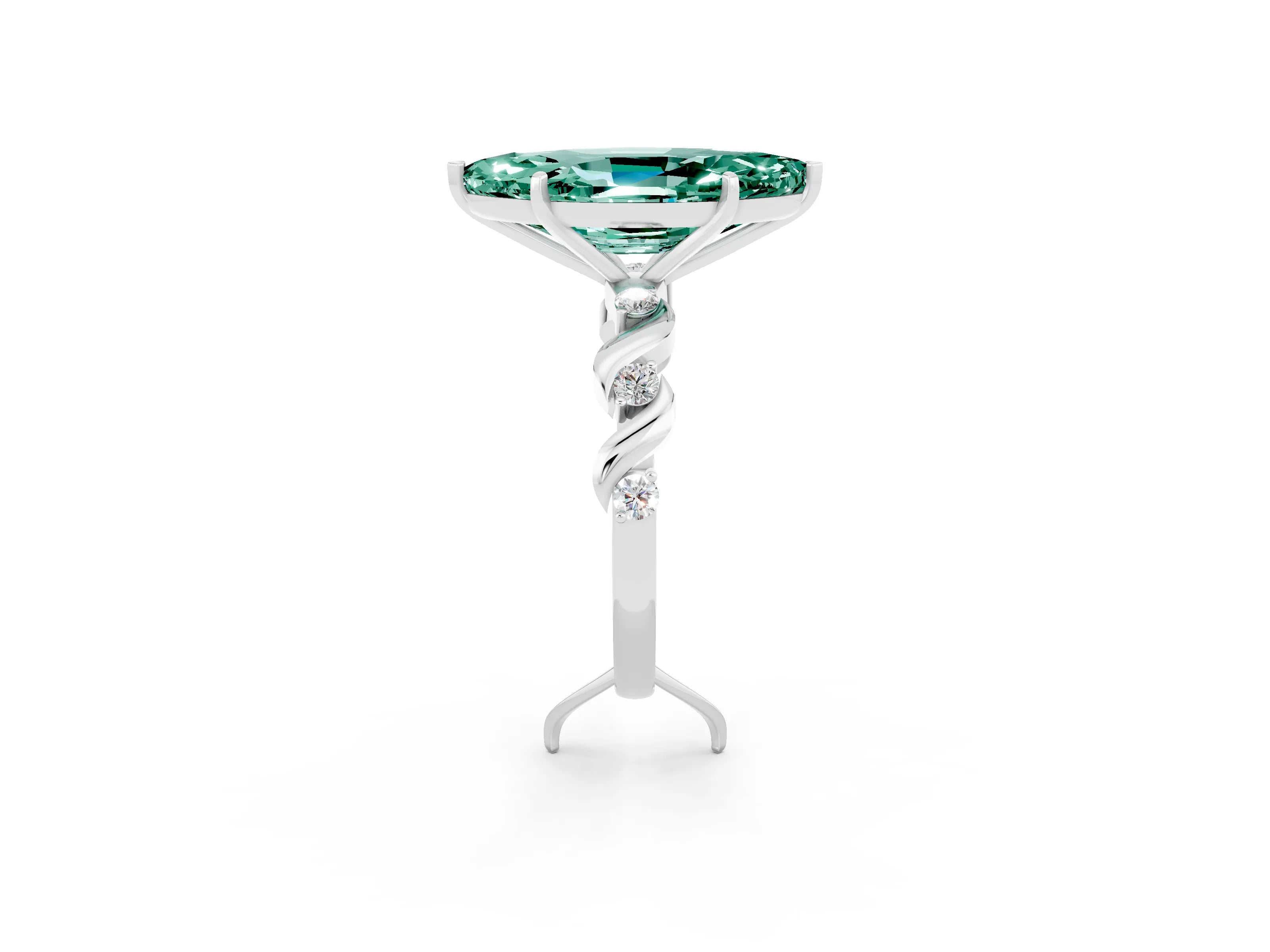 White gold Marquise Cut Green Sapphire Solitaire Twisted Band with Round  Accents and Prong Setting_26