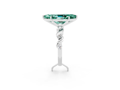 White gold Marquise Cut Green Sapphire Solitaire Twisted Band with Round  Accents and Prong Setting_26