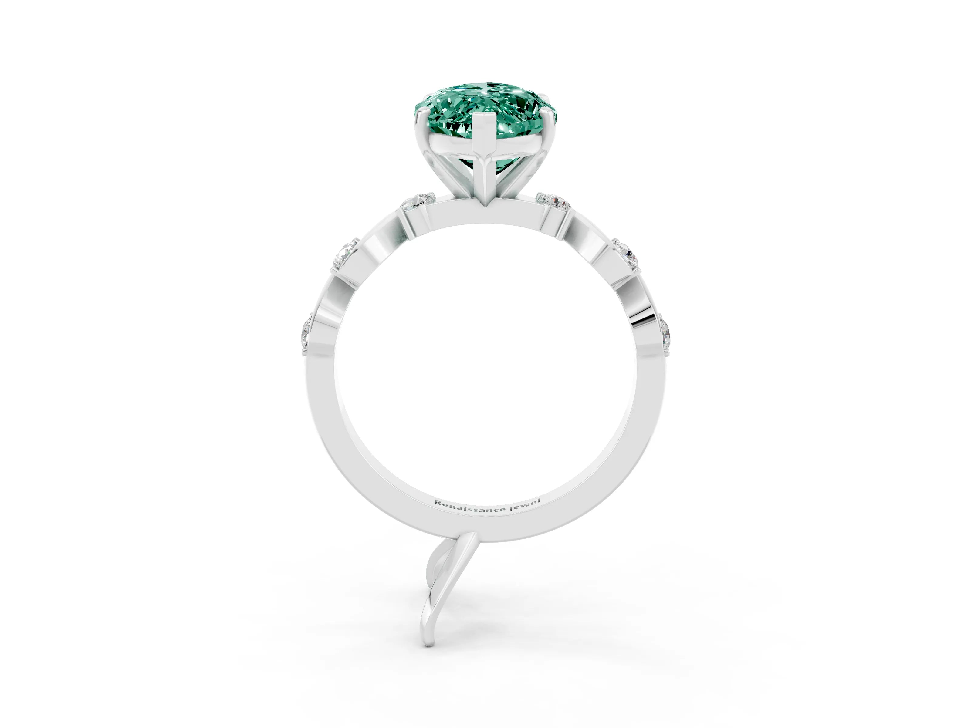 White gold Marquise Cut Green Sapphire Solitaire Twisted Band with Round  Accents and Prong Setting_27