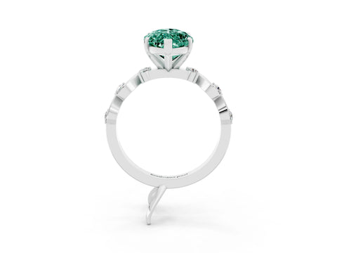 White gold Marquise Cut Green Sapphire Solitaire Twisted Band with Round  Accents and Prong Setting_27
