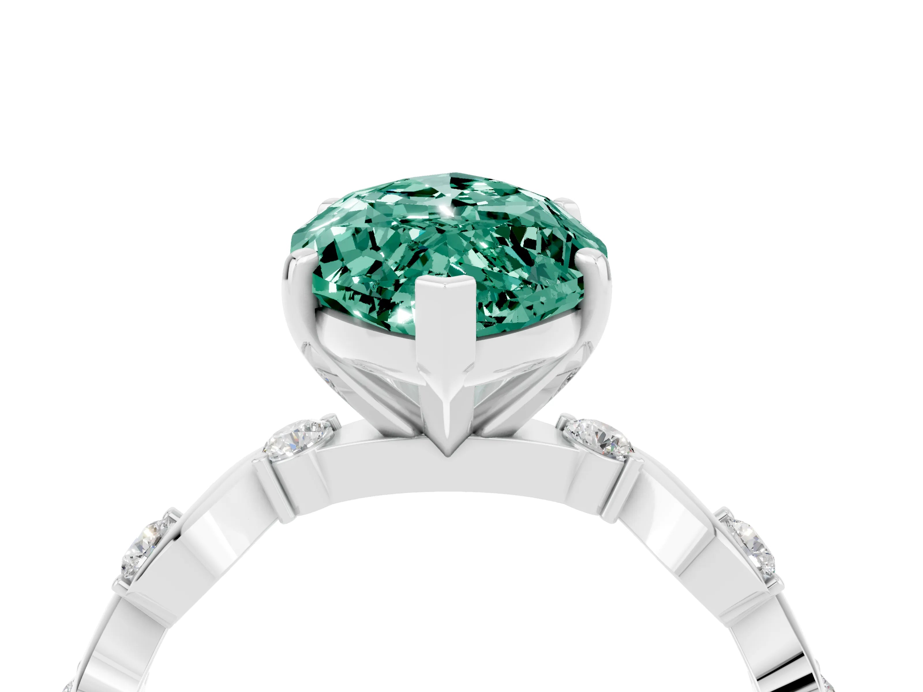 White gold Marquise Cut Green Sapphire Solitaire Twisted Band with Round  Accents and Prong Setting_28