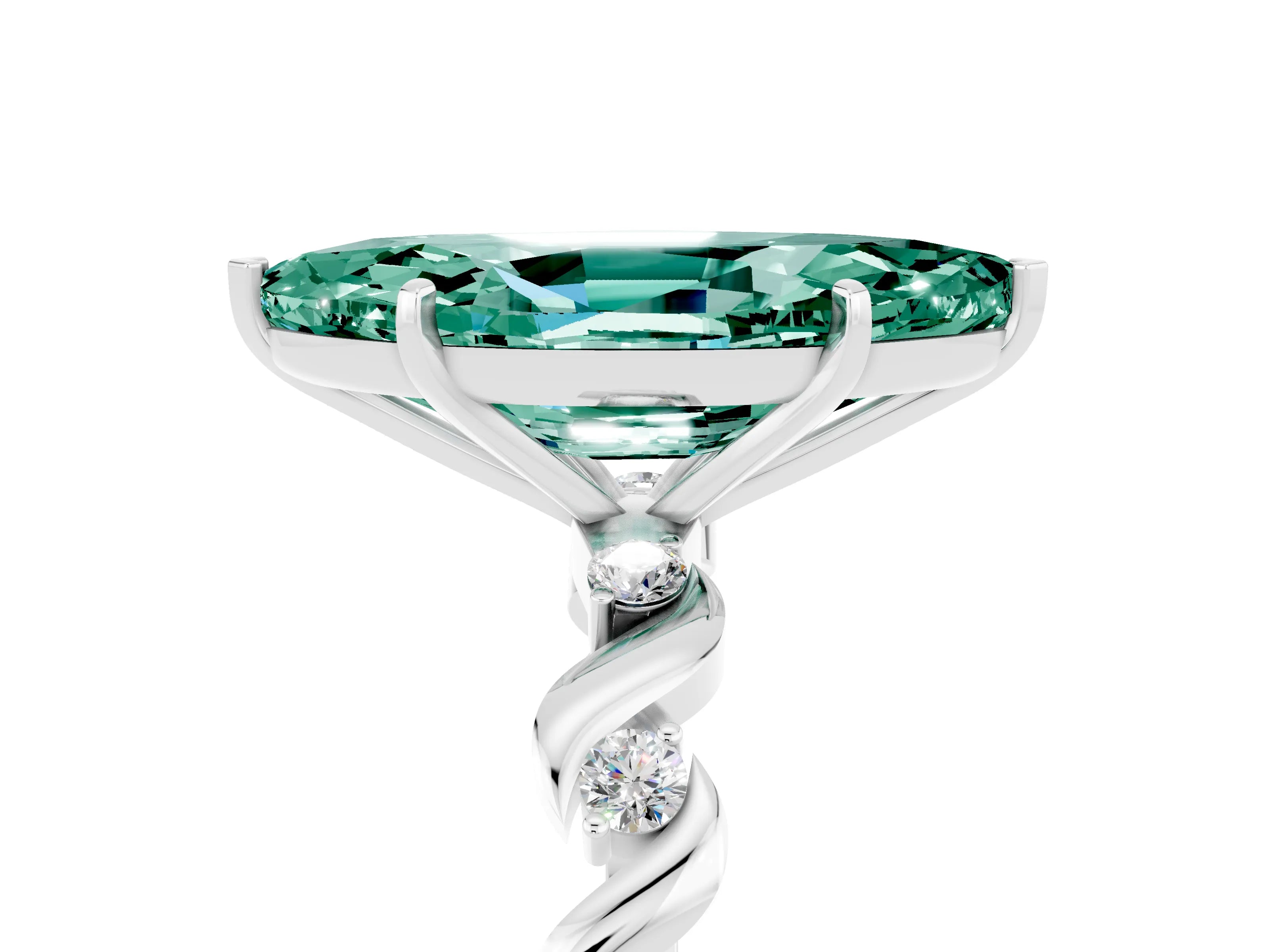 White gold Marquise Cut Green Sapphire Solitaire Twisted Band with Round  Accents and Prong Setting_29