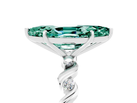 White gold Marquise Cut Green Sapphire Solitaire Twisted Band with Round  Accents and Prong Setting_29