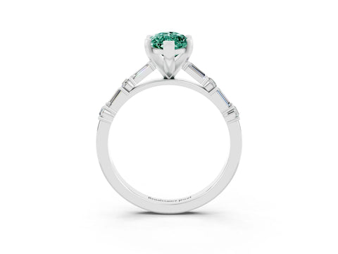 White gold Marquise Cut Green Sapphire Solitaire with Side Baguettes and Channel Set Band_3