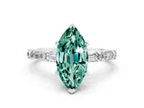 White gold Marquise Cut Green Sapphire Solitaire with Side Baguettes and Channel Set Band
