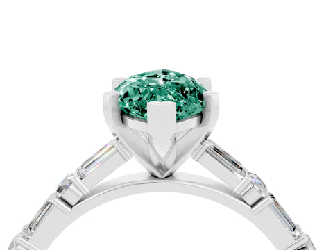 White gold Marquise Cut Green Sapphire Solitaire with Side Baguettes and Channel Set Band_4