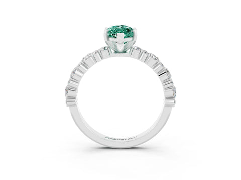 White gold Marquise Cut Green Sapphire Solitaire with Side Stones, Pave Band, Four-Prong Setting_15