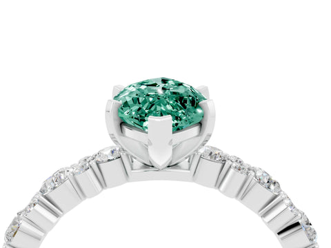 White gold Marquise Cut Green Sapphire Solitaire with Side Stones, Pave Band, Four-Prong Setting_16