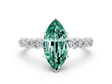White gold Marquise Cut Green Sapphire Solitaire with Side Stones, Pave Band, Four-Prong Setting_36