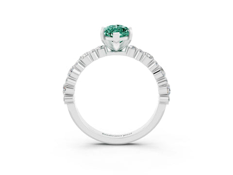 White gold Marquise Cut Green Sapphire Solitaire with Side Stones, Pave Band, Four-Prong Setting_39